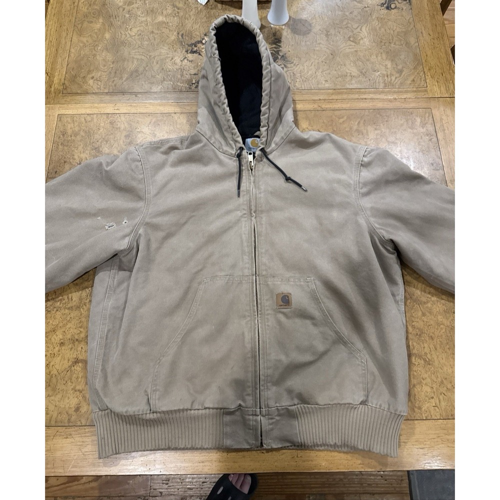 Carhartt J130 Jacket Mens 2XL Brown Duck Canvas Hooded Quilt Lined Work No Tags